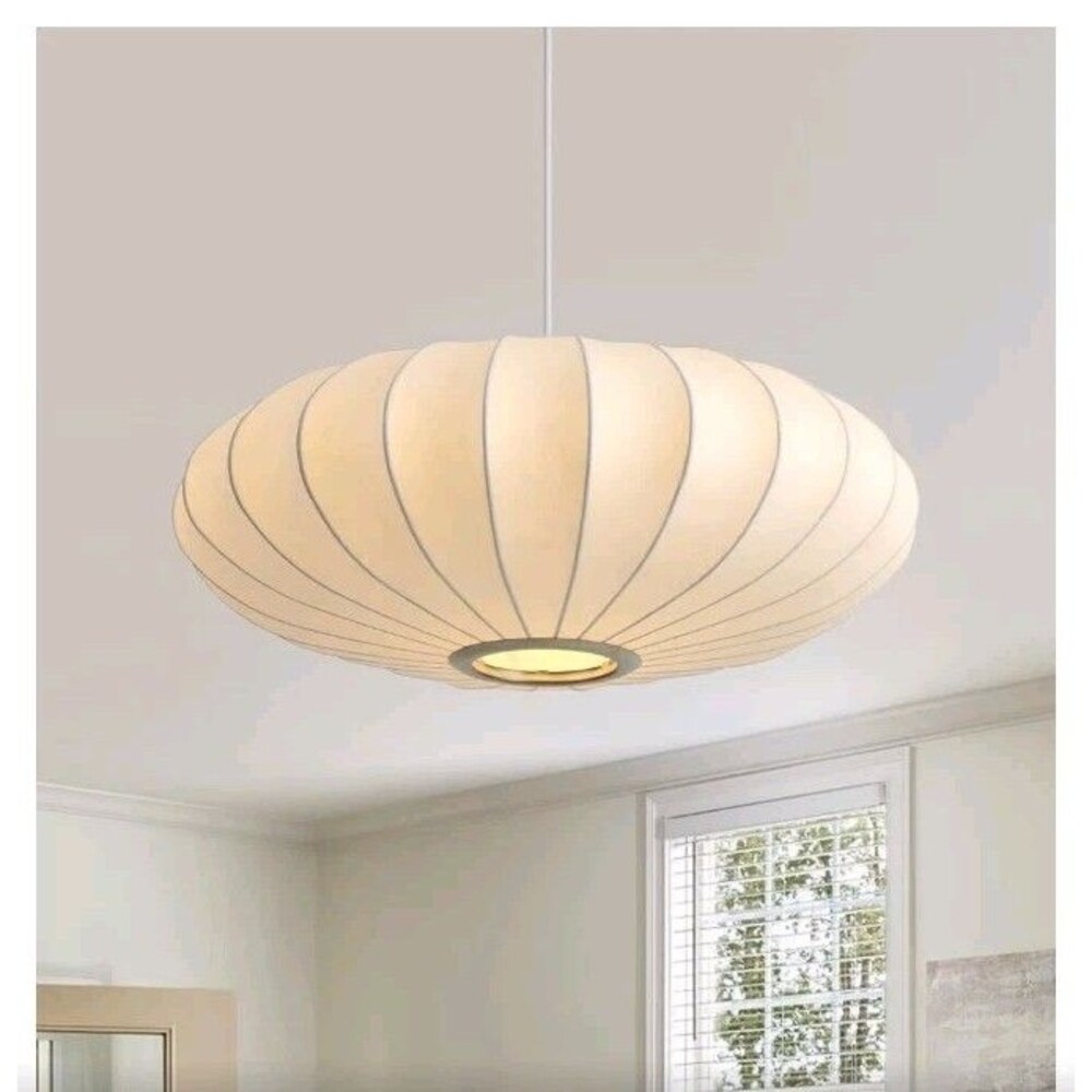 19.7In Lantern Pendant Light 3 Light Imitation Silk White Bubble Pendant Lightin